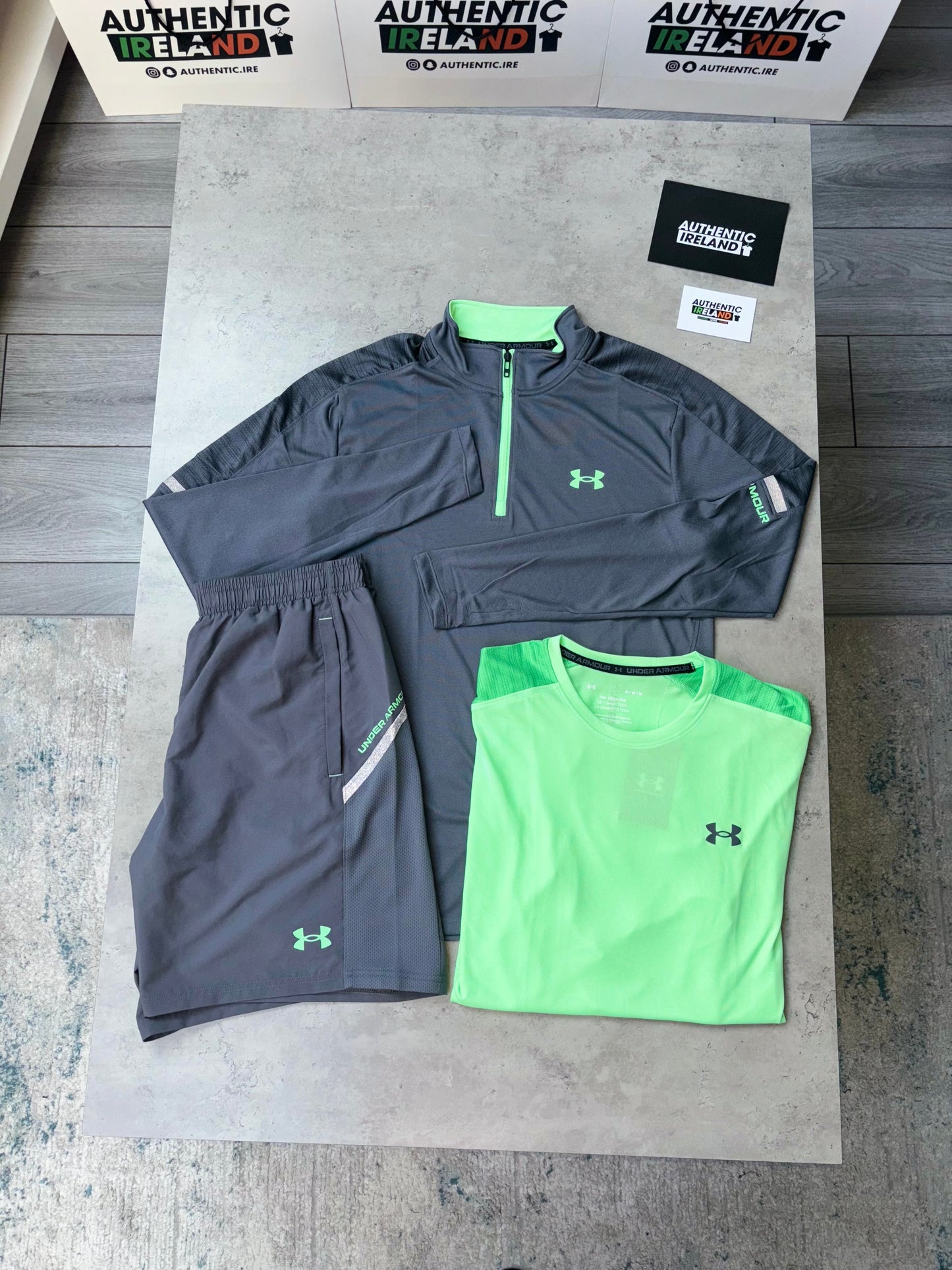 UNDER ARMOUR TECH 3-PIECE SET - GREY/GREEN